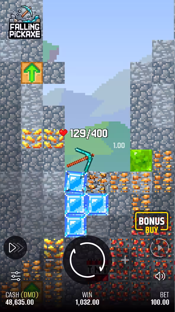 Мобильный скриншот геймплея Falling Pickaxe с крупным выигрышем